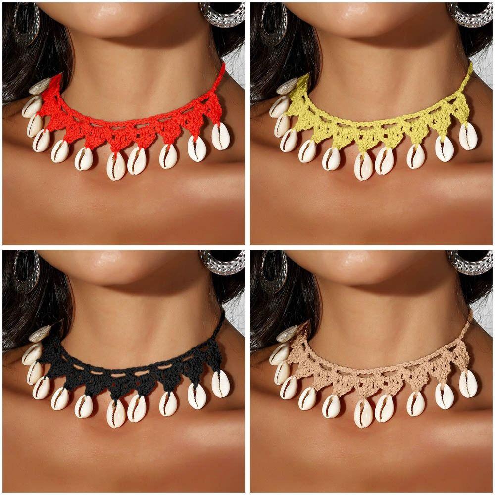 Hand Woven Beach Necklaces Rope Rope Choker Elegant Shell Necklace