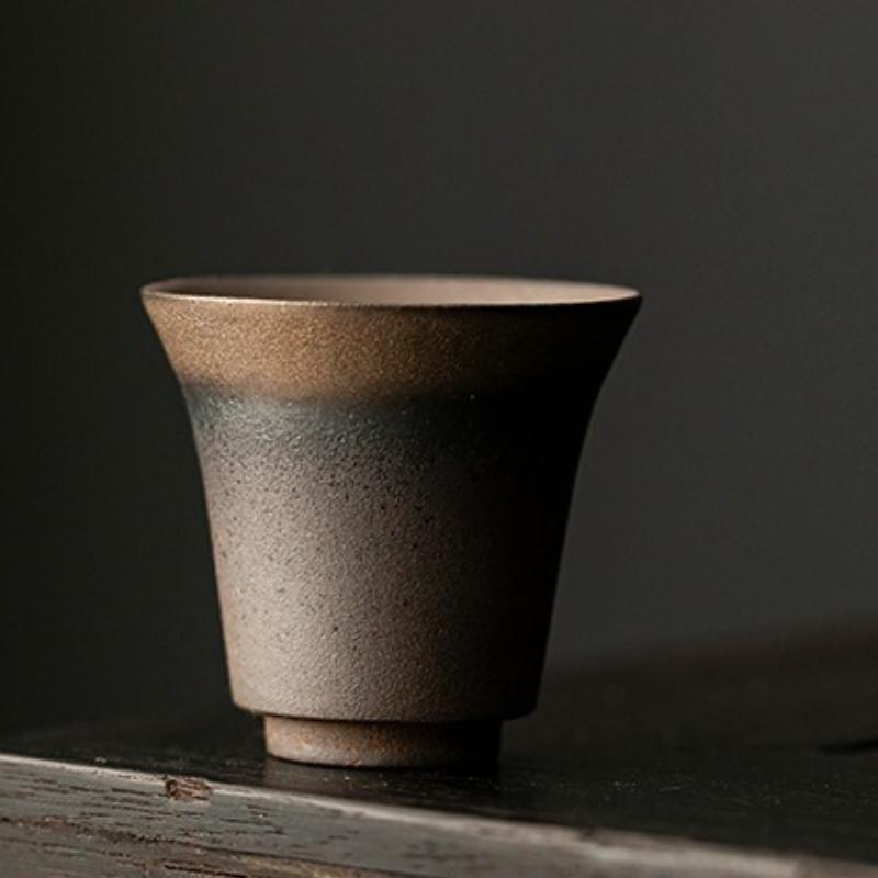 1pc Retro coarse pottery teacup tea cup ceramic household kung fu tea set single cup master cup retro gilt personal cup