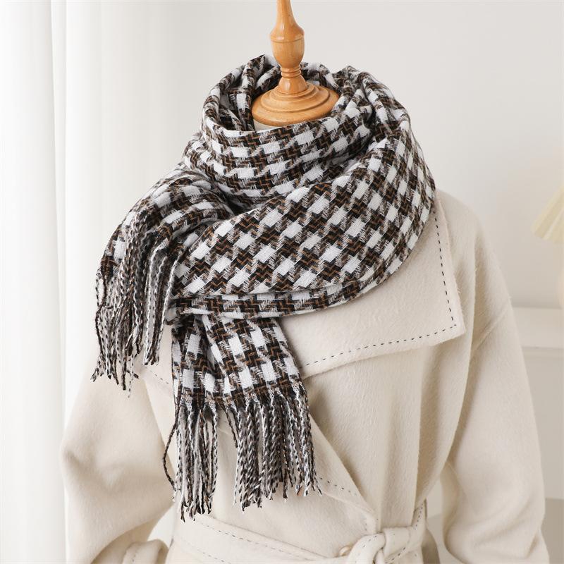 2025 Роскошный узор «гусиная лапка», полосатый, зимний, теплый женский шарф, кашемировые шали, толстый шейный платок, хиджаб, обертывания, пашмина, фуляр