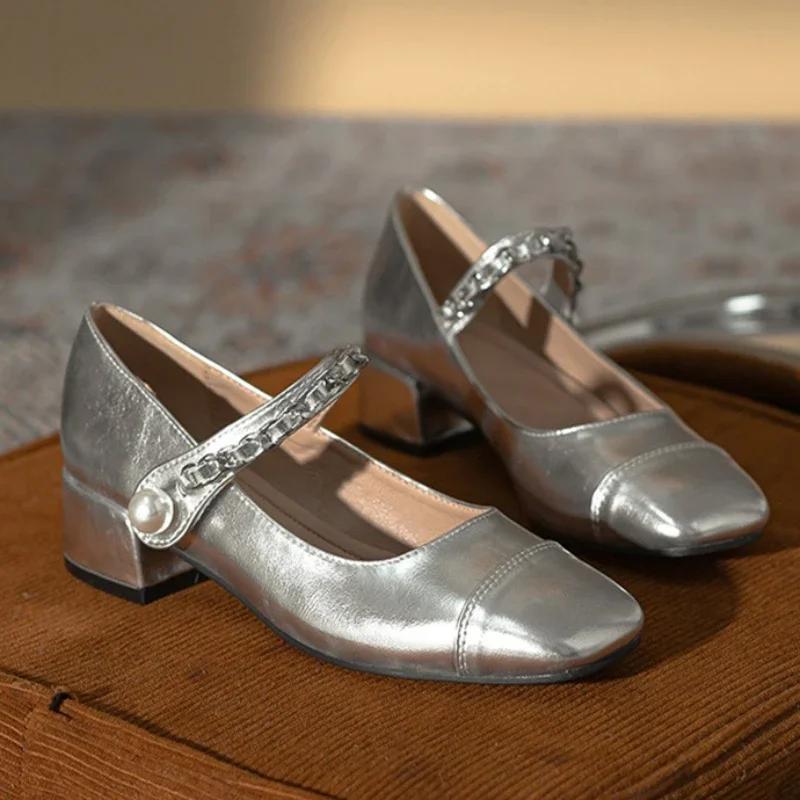 2024 2024 Серебристые туфли Мэри Джейн Женские туфли на каблуках и платформе Лолита Женские винтажные туфли в японском стиле для девочек на толстом каблуке для женщин