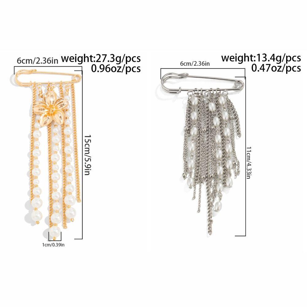 Flower Long Tassel Brooch Pearl Waist Cinching Fixed Pin Exquisite Multi-layer Chains Pin  Women