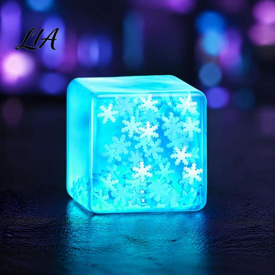 Tension Relief Gadgets Ice Cube Stress Toy, Glow-in-the-Dark Snowflake Filled Cube, Clear Sensory Toy Luminous Adults and Kids Soft Balls