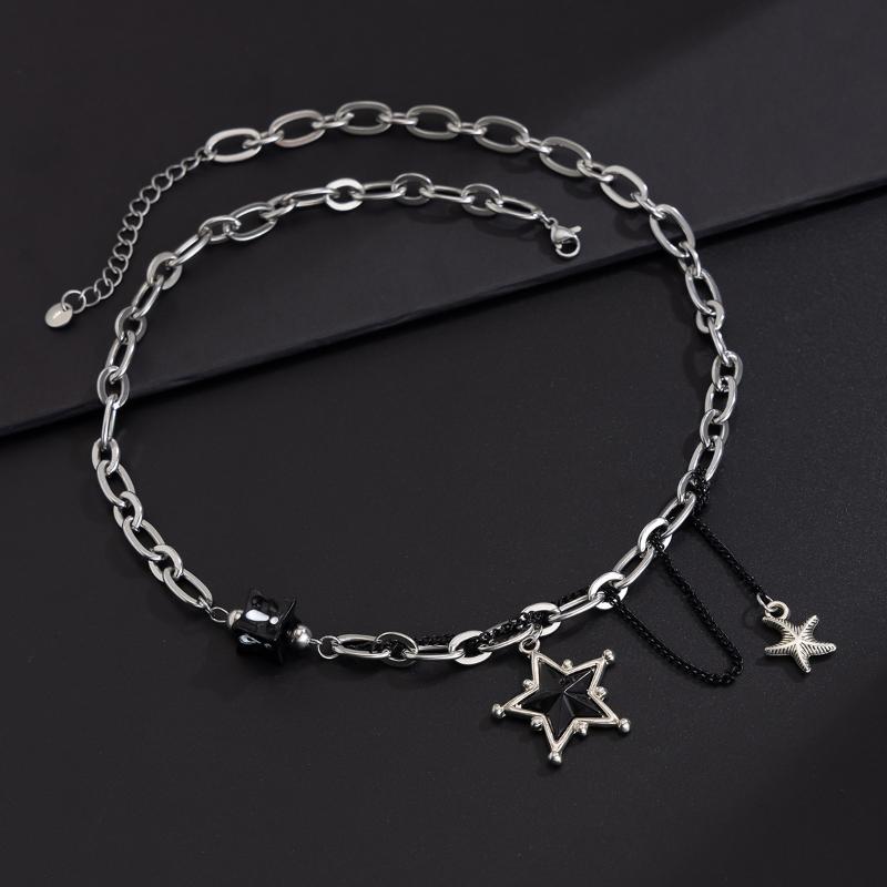 Korean Fashion Black Star Pentagram Pendant Titanium Steel Chain Choker Necklace For Women Men Punk Rock Y2K Jewelry Accessories