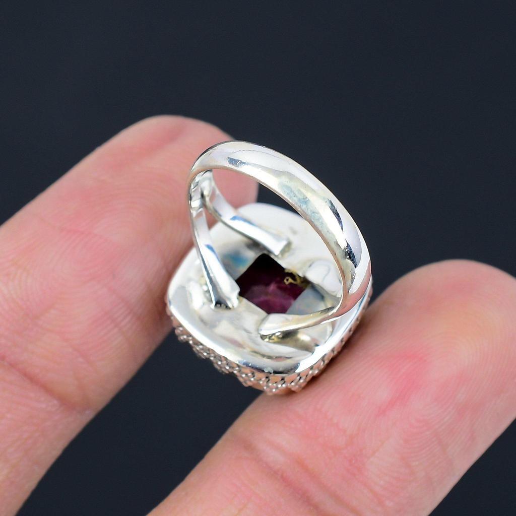 Indian Ruby Gemstone Solid 925 Sterling Silver Split Shank Handmade Ring Gift For Women & Girls