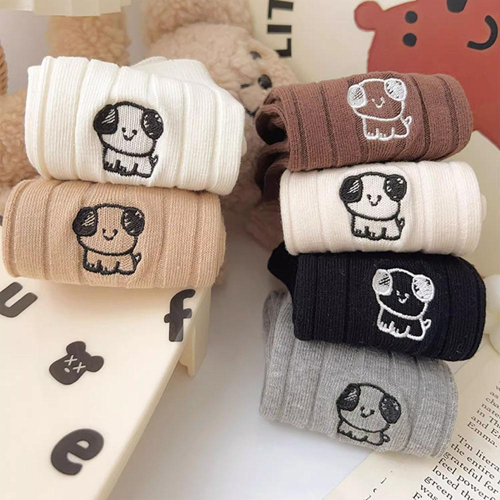Женские милые осенние и зимние повседневные носки средней длины с вышитым щенком, модные хлопковые носки для девочек