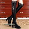 Autumn New Women Embroidered Lace Knee Bare Boots Square High Heel Casual Long Tube Booties Lady Sexy Over Knee Thigh High Shoes