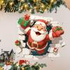 Seasonal Wall Art 3D Santa Claus Christmas Decals, Break Through Reindeer Party Supplies Window Stickers, Removable Winter Holiday Decorations