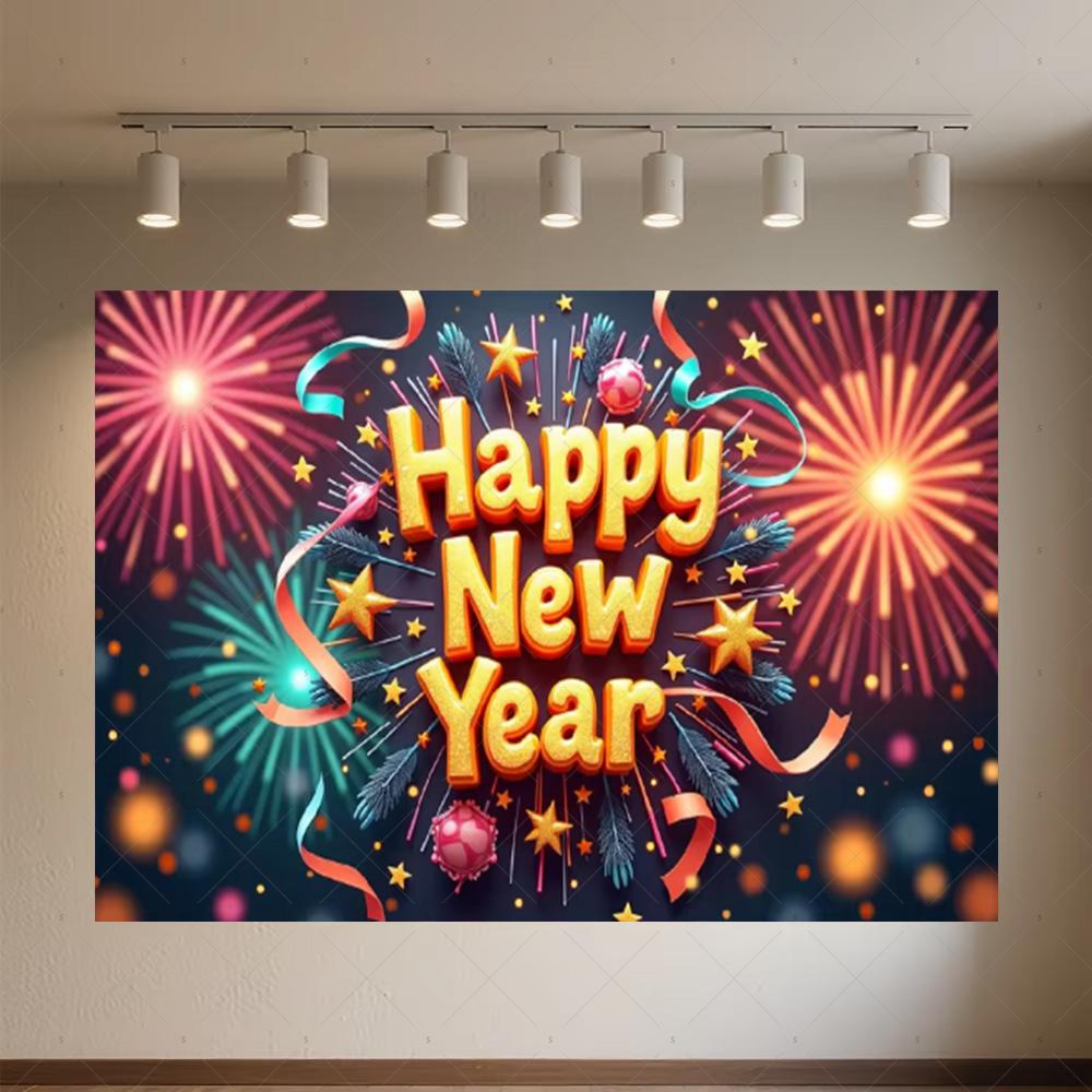 Black Gold New Year Background Banner Glitter 2026 Happy New Year Backdrop Supplies Balloons New Year Party Decoration Gifts