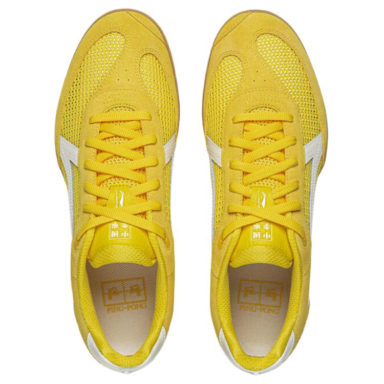 Li Ning PP Настольный теннис Дышащие Устойчивые к истиранию Низкие Повседневные Кроссовки Мужские Желтый Слоновая кость AZGW305 /