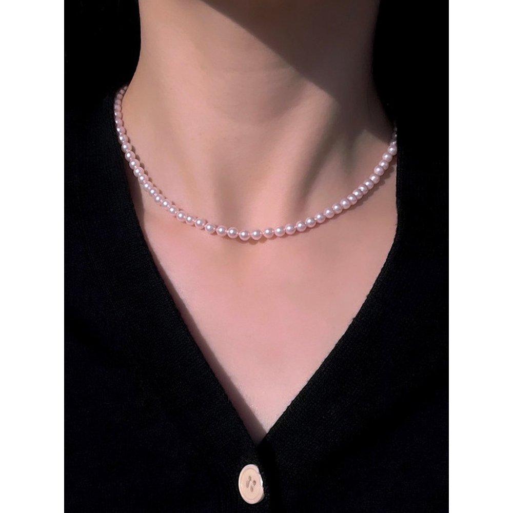 Classic Pink Pearl Necklace 4mm Silver925