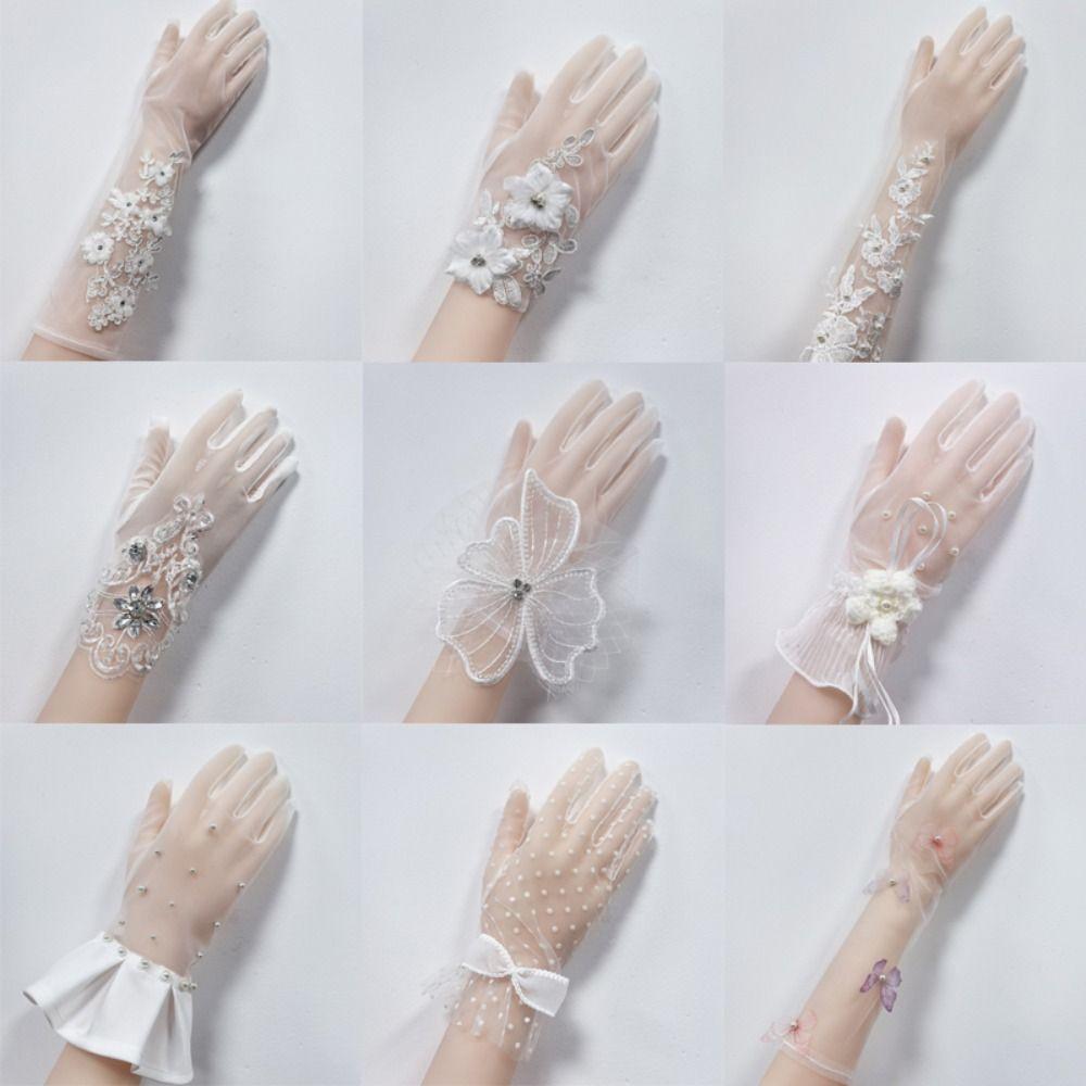 1Pairs Breathable Wedding Bridal Gloves Mesh Tulle Gloves New Bridal Gown Mittens Party Dress