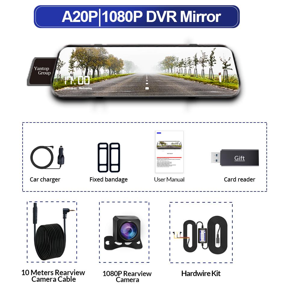 10 Inch Car DVR Car Touch Screen video Recorder Dual 1080P Rearview Mirror Front and Rear HD Night Vision Camera Mirror