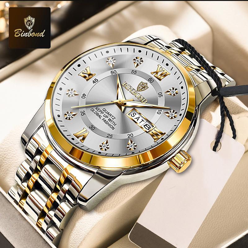 BINBOND New Luxury Fashion Men's Watch Waterproof Luminous Week Date Sport Watch Man Business Quartz Watch Relogio Masculino