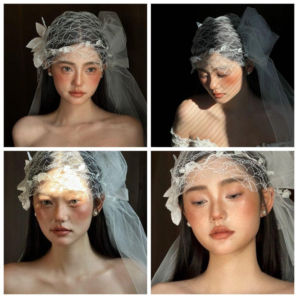 Французский стиль Свадебное кружево Цветочная шляпка Роскошная свадебная повязка на голову Свадебный головной убор Аксессуары для волос