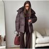 Casual Solid Color Hooded Padded Cotton Coats Women Urban Plaid Long Sleeve Zippers Button Female Jackets 2025 Winter Lady Outwear