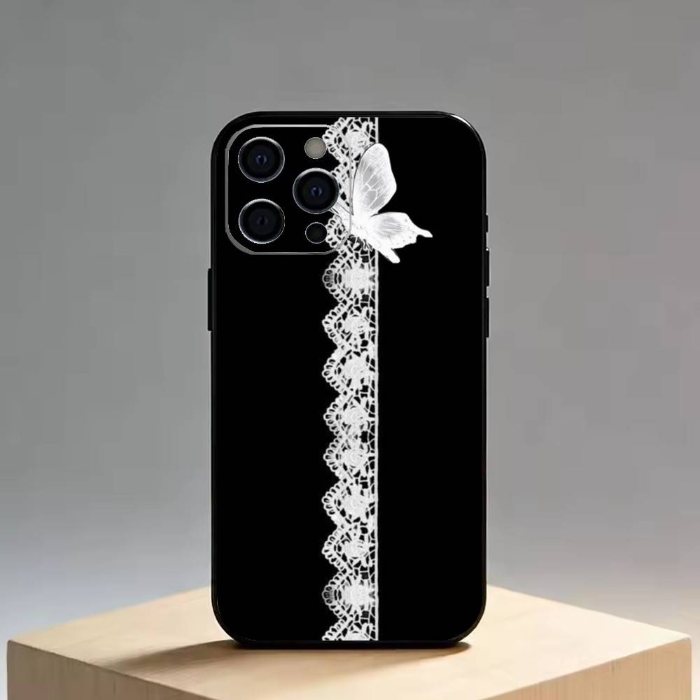 Кружевной чехол для телефона iPhone 17, 16, 15, 14, 13, 12, 11 Plus, Pro Max, XS, Мягкий силиконовый черный чехол