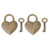 2sets Antique Style Heart Shaped Padlocks Bronze Finish Metal Padlock Set  For Craft Supplies