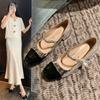 2386-55 Autumn New French Word with Square Head Shallow Mouth Square with Mary Jane Widened Large Size Shoes Women