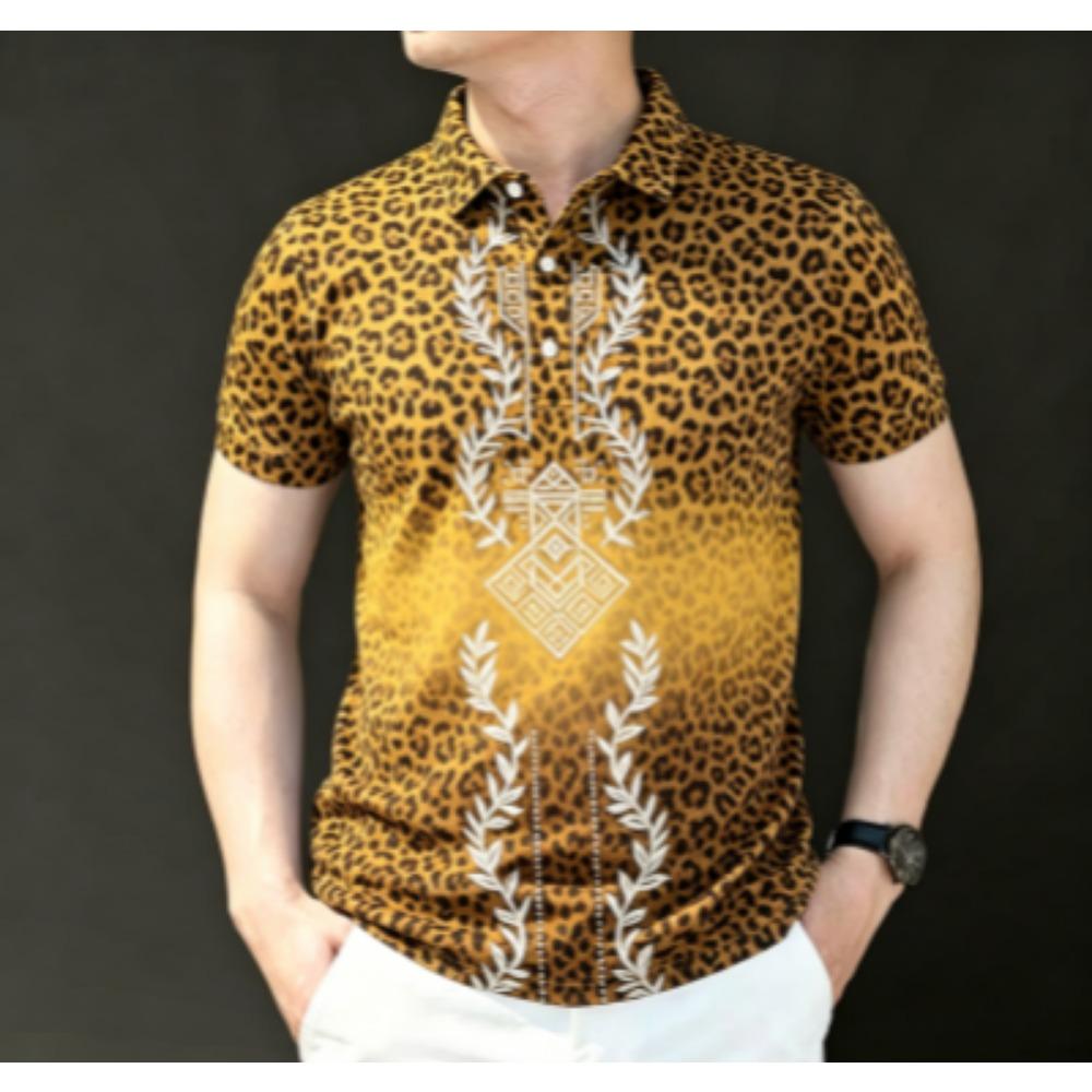 S-XXL Size Fashion Leopard Print Polo Shirt Men's Outdoor Street Short Sleeve Tees Top Summer Casual T-shirt Men's and Women's Polo Shirt