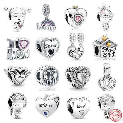 Европейский Стерлингового Серебра 925 пробы, семейный шарм, подходит для оригинального браслета, ювелирное изделие, кулон для мальчиков и девочек, сверкающая бусина для мамы, сестры, висячие