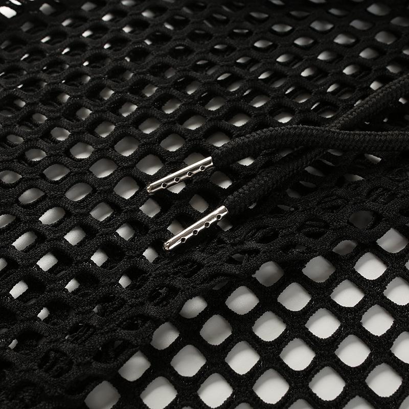 Женская мода сексуальный сетчатый ажурный короткий сетчатый халат с капюшоном