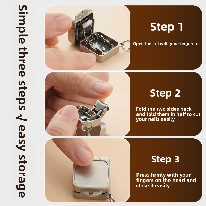Stainless steel folding mini nail clippers, flip keychain decorative charm, mini small portable nail clippers
