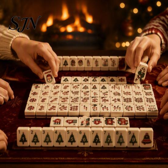 Mahjong Tiles Set 160Pcs/Set Christmas American Tiles, 4 Layer Engraved Acrylic Kit Kit, Mah-Jong Lovers Beginners Gifts Durable
