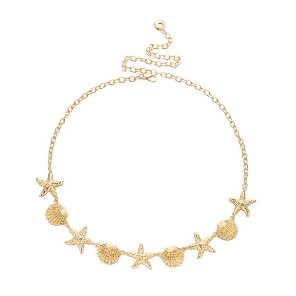 Gold Imitation Pearl Body Chain Multi-pendant Beads Belly Chain Retro Starfish Waist Chain Bikini