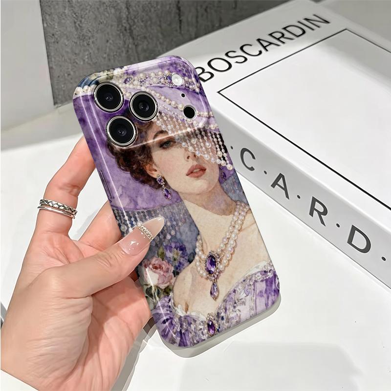 Enchanted Purple Pearl Lady Watercolor Portrait Art Film Aesthetic Protective Shockproof Bumper Phone Case Cover For iPhone 14 15 16 17 Pro Max Plus