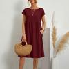 Plus Size Cotton Linen Dress For Women Summer Casual Splicing Pocket Dresses Female Short Sleeve Loose Midi Dresses