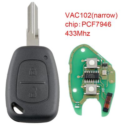 433 МГц, 2 кнопки, автомобильный дистанционный ключ с чипом PCF7946 и лезвием VAC102, подходит для Movano/KANGOO/Vivaro/Renault/Traffic/Nissan