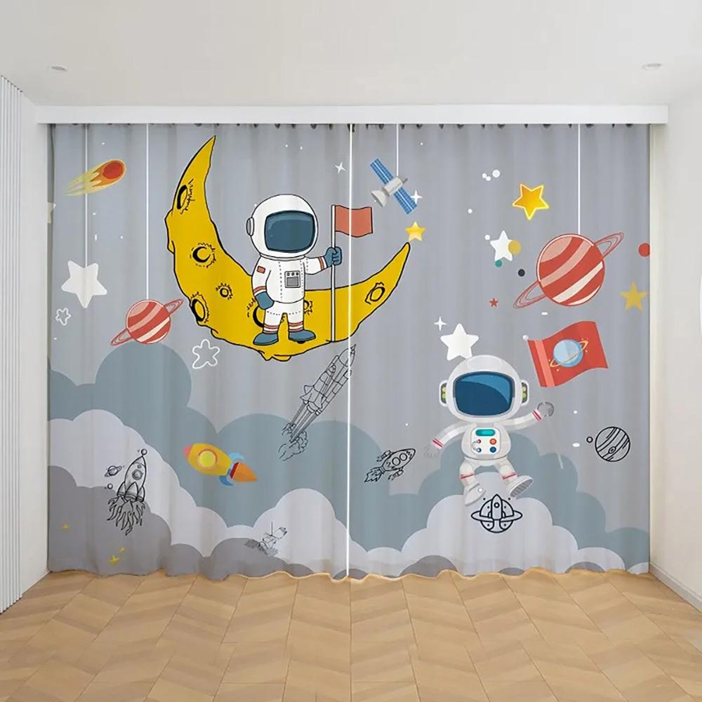 Занавеска для путешествий в космос с изображением астронавта из мультфильма, набор из двух занавесок для гостиной и спальни в стиле астронавта из мультфильма.