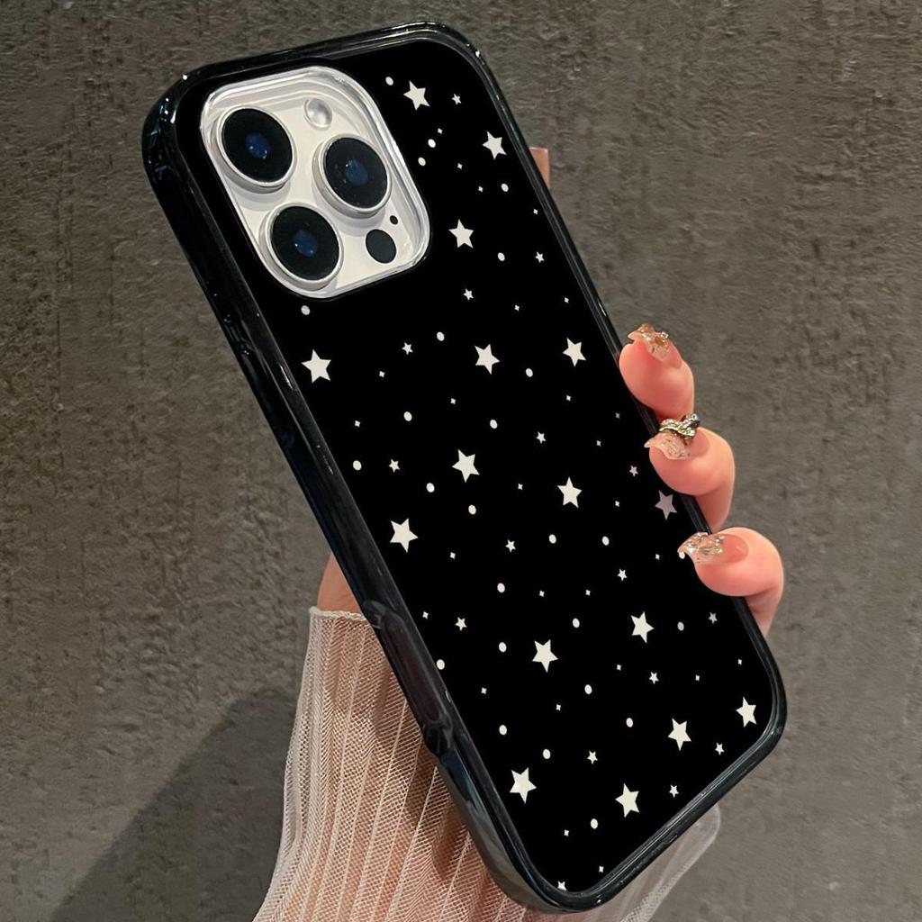 Черный Чехол-Броня с Полым Узором Звезды для iPhone 15 Pro Max/14 Pro