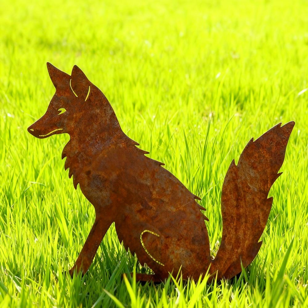 Деревенская Металлическая Фигурка Лисы Садовая Скульптура Уличный Декор для Двора Украшение Газона Уникальный Подарок