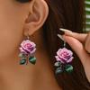 Fashion Acrylic 2D Flat Rose Earrings Romantic 2D Flat Rose Forest Flower Earrings Retro Art Style Earrings Jewelry Gifts