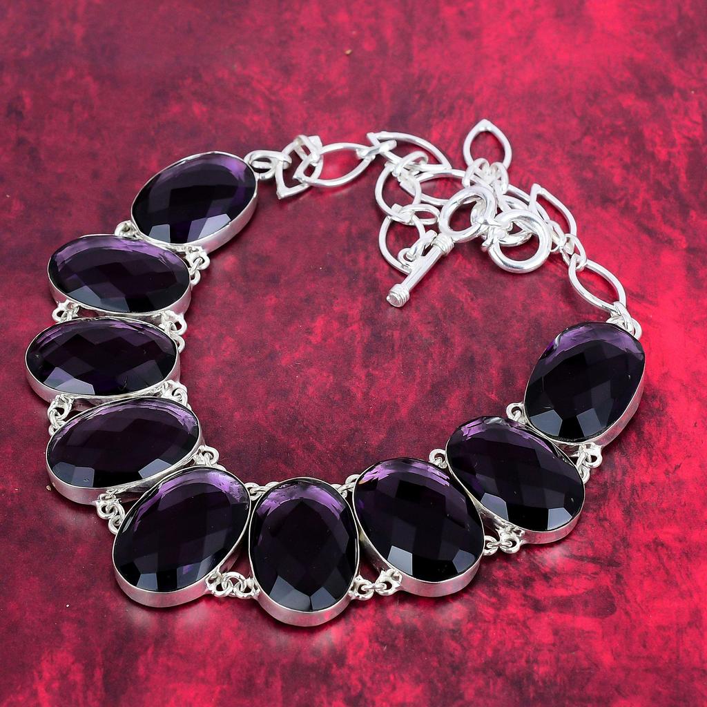 Ограненный аметист, драгоценный камень, комплект ювелирных изделий из стерлингового серебра 925 пробы, ожерелье ручной работы и браслет, комплект ювелирных изделий для свадебного подарка