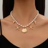 Temperament Ocean Element Metal Imitation Pearl Beaded Shell Conch Starfish Ladies Necklace