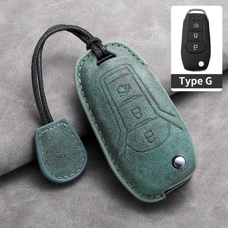 Leather Car Remote Key Case Cover for Ford Focus 3 4 ST Mondeo MK3 MK4 Fiesta Fusion Kuga Ecosport Protect Key Fob Keychain