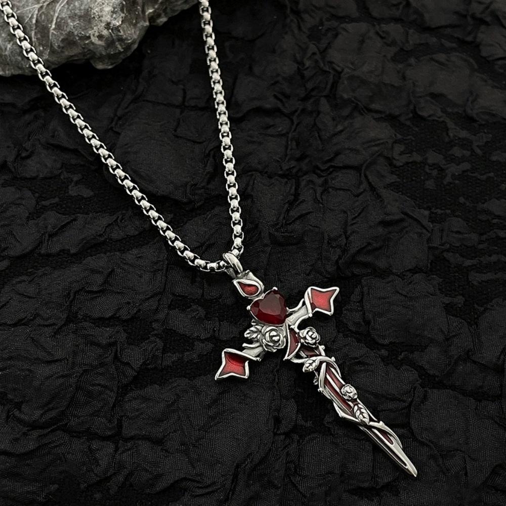 Stainless Steel Irregular Thorn Rose Love Cross Necklace Unique Sweater Chain High-End Fashion Accessory
