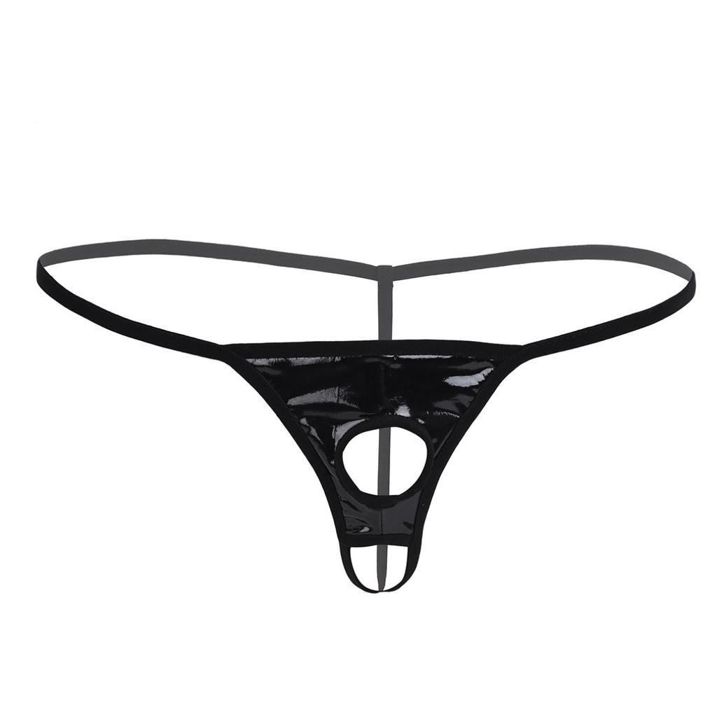 Men Lingerie Patent Leather G-string Bikini Underwear Briefs with Holes