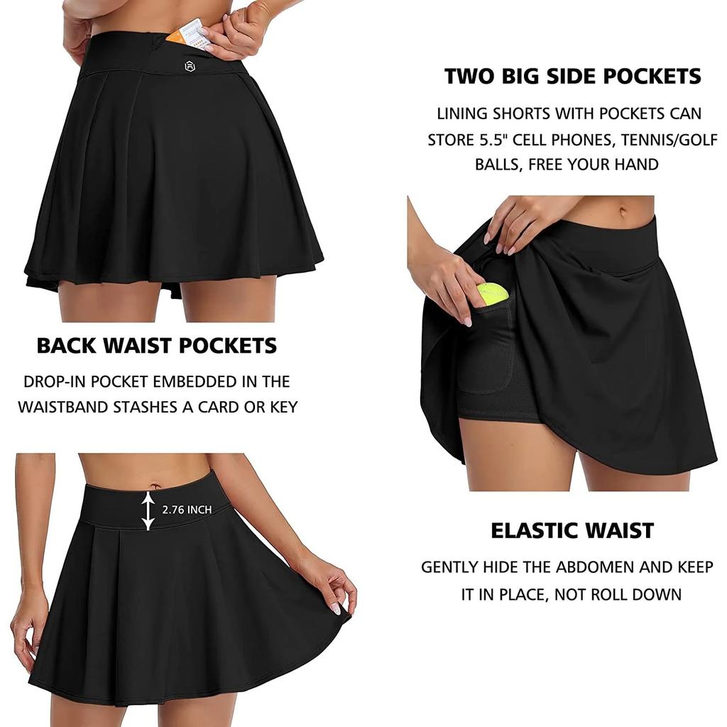 CHARMLEAKS Женская спортивная юбка с эластичной резинкой на талии, спортивная нижняя часть с внутренними шортами