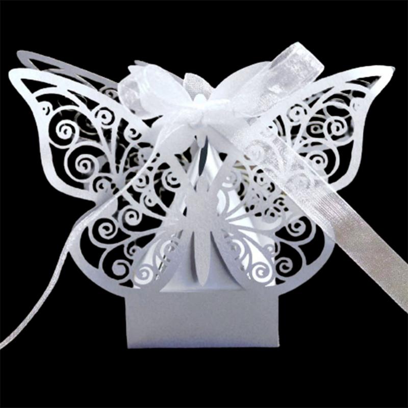 50/100 шт. подарочные коробки с бабочками, оптовая продажа, упаковка конфет с лентами для детского душа, товары для свадьбы, дня рождения, вечеринки