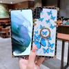 Luxury Butterfly Square Phone Case Cover with Ring Kickstand for iPhone Samsung Xiaomi Huawei OPPO VIVO Holder Back Cover
