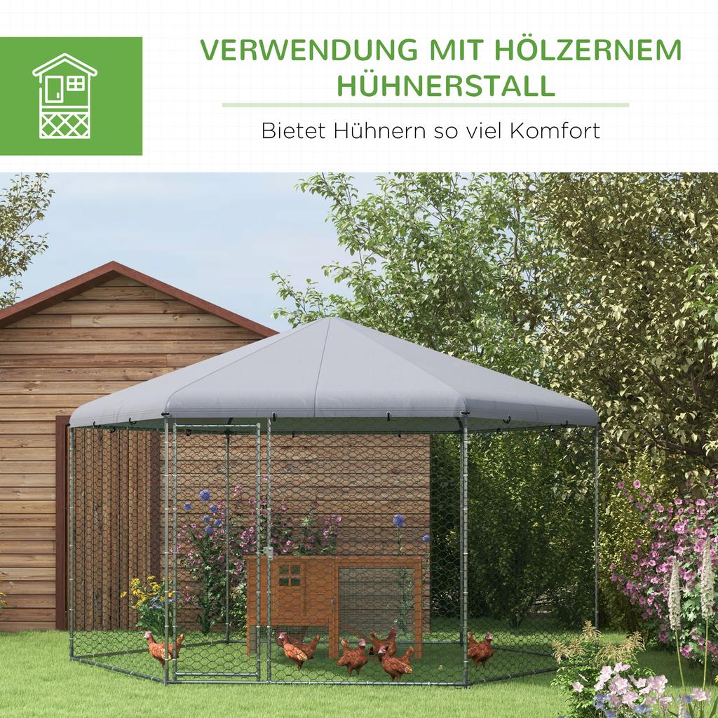 Chicken Coop for 10-15 Chickens, Hens, Rabbits, Ducks, Outdoor Garden Chicken Run, 4 x 3.5 x 2.6m