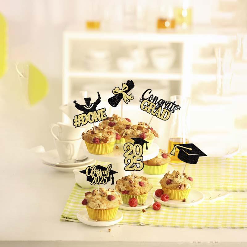 Class Of 2025 Graduation Cupcake Topper - Celebrate Graduation Day With Glitter Congrats Grad Cupcake Picks Decorations