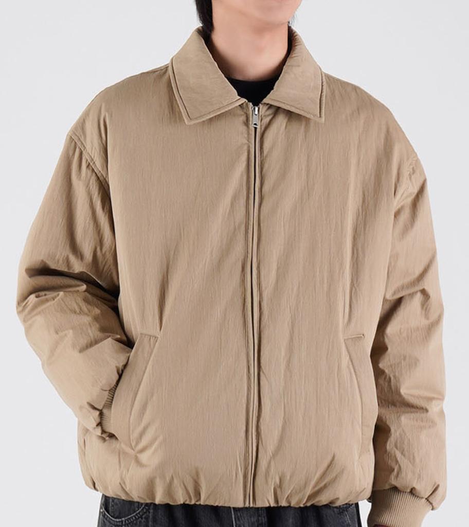 Button Seoul [Duck Down 80/20] Minimal Duck Down Zip-Up Blouson Jacket (Brown)