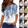T Shirts For Women Pleated Round Neck Dressy Casual Blouses Printing Short Sleeve Summer Tops Loose Fit
