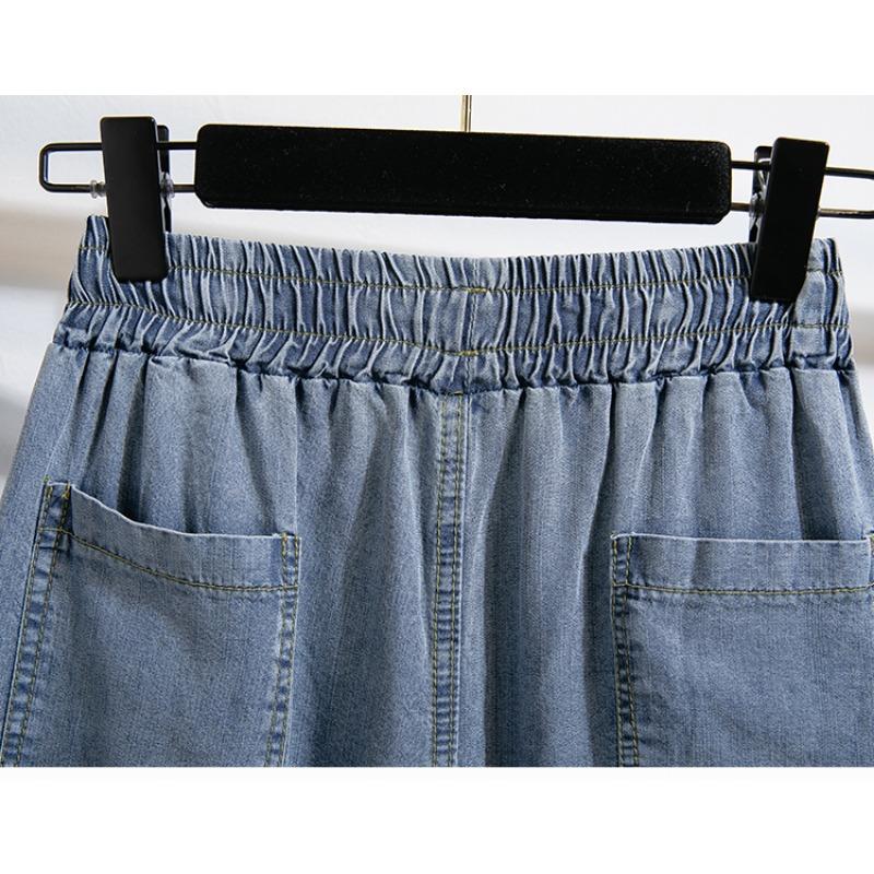 DIMANAF 2025 Большие размеры Женские весенние джинсы шаровары Синие повседневные эластичные базовые длинные брюки с высокой талией 5XL