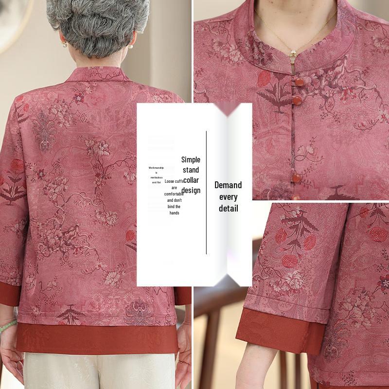 New Chinese Style Printed Blouse for Elderly Women
