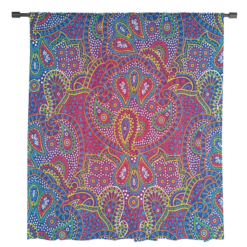 Indian Boho Paisley Texture Chiffon Sheer Curtains for Living Room Bedroom Home Decoration Window Voiles Tulle Drapes Curtain